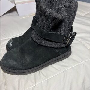 UGG Black/Charcoal Suede Boots with Knit Accents